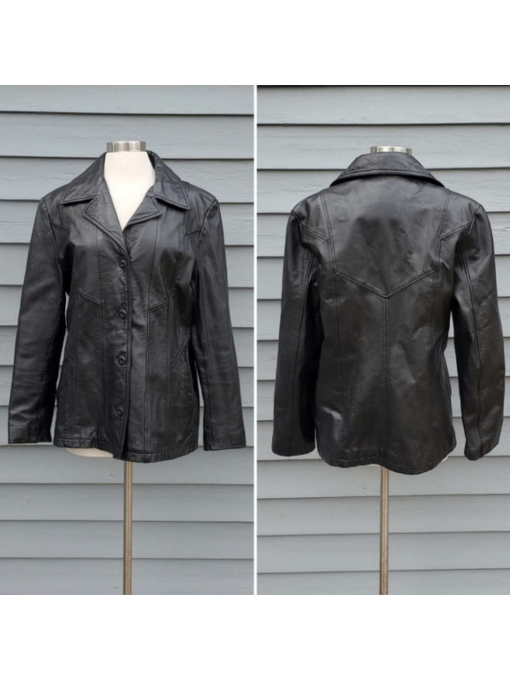 Vintage 90s y2k Wilson's Black Leather‎ Mid Length Racing Racer Coat Jacket Lg